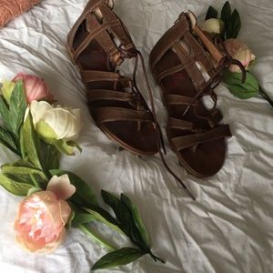 Brown lace up sandals